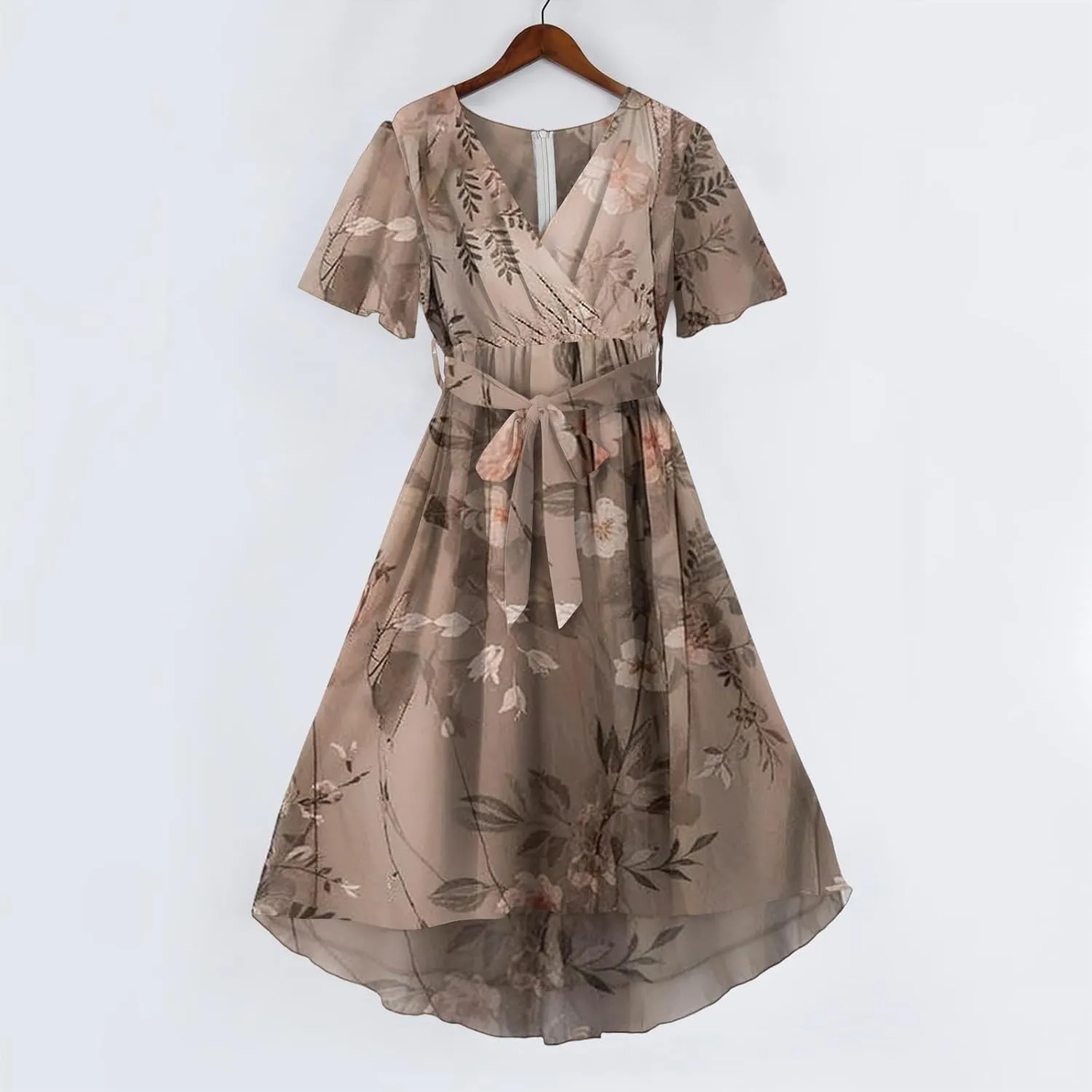 Summer Dresses for Women 2025 Boho Floral Printed Chiffon Dresses V Neck Belted Wedding Guest Dress Prom Midi Dresses