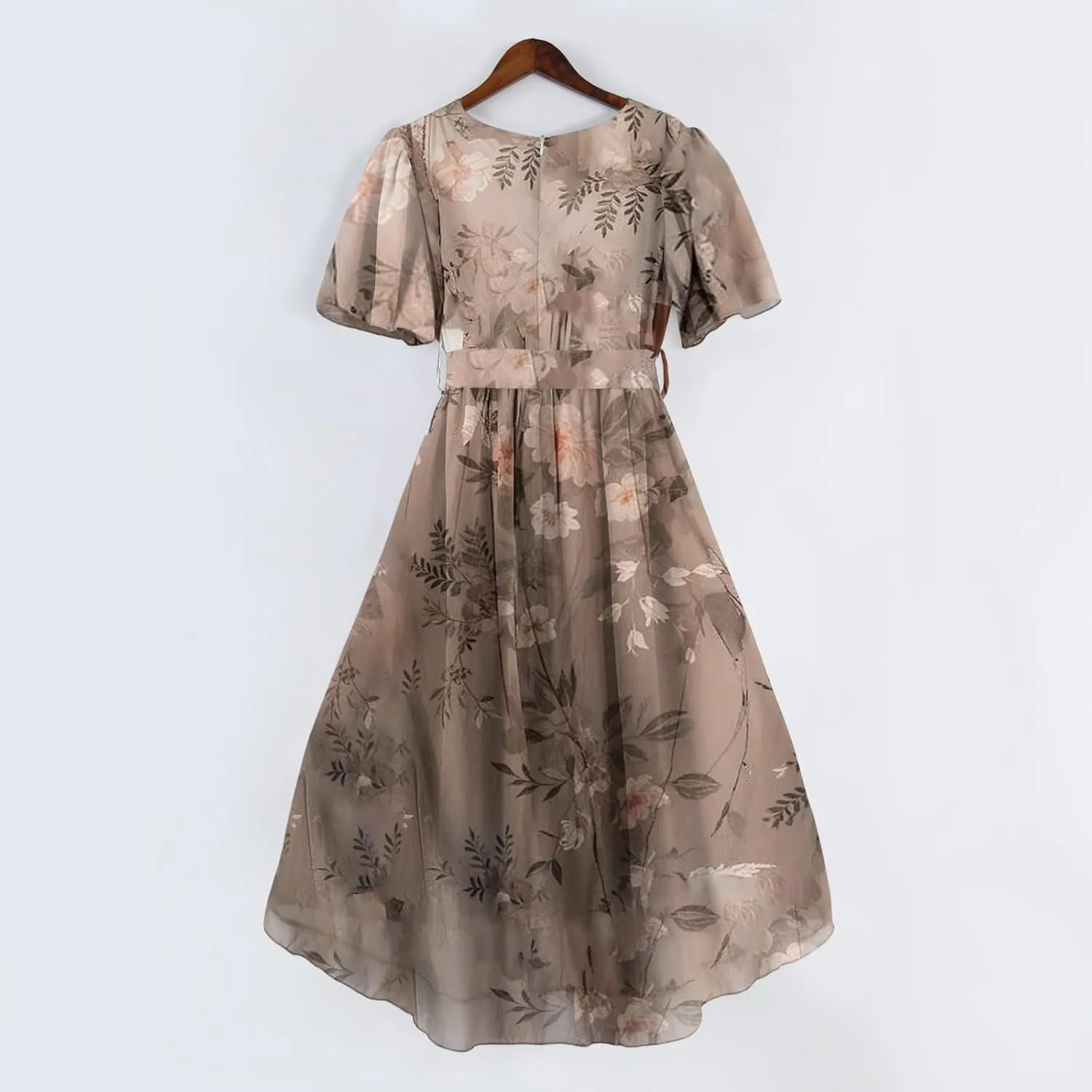 Summer Dresses for Women 2025 Boho Floral Printed Chiffon Dresses V Neck Belted Wedding Guest Dress Prom Midi Dresses