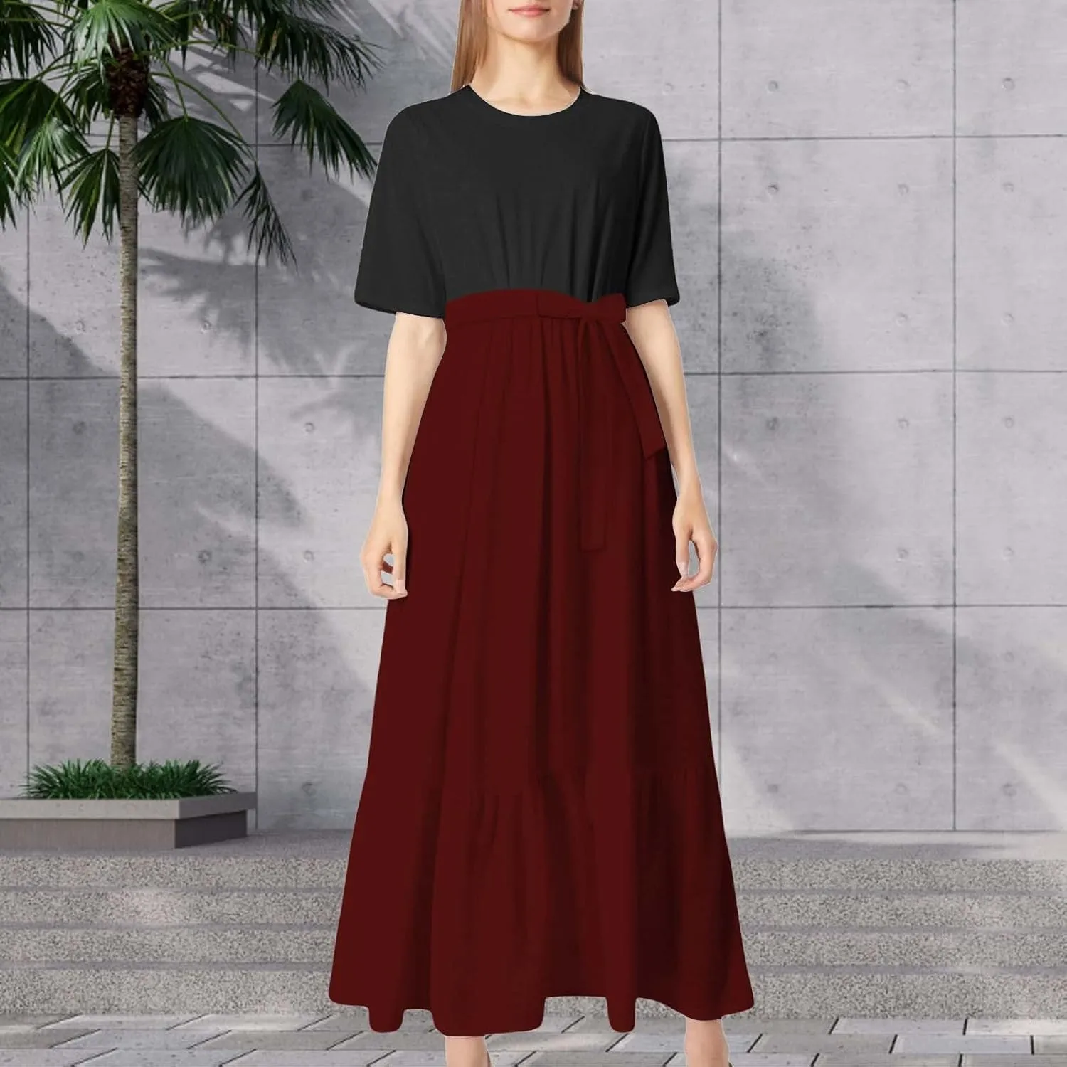 Summer Dresses for Women 2025 Floral Print Wrap Short Bell Sleeve Patchwork Three Layer Ruffle Hem A Line Maxi Dress