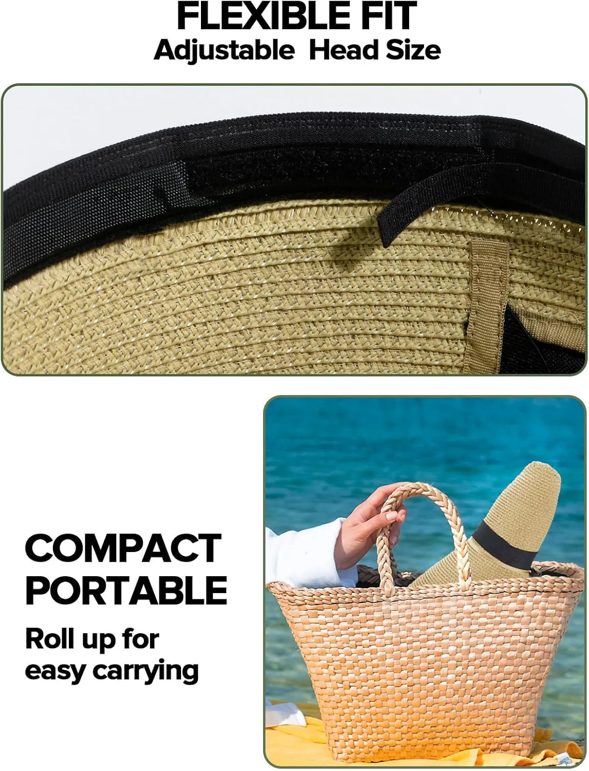 Sun Hats for Women with Ponytail Hole, Wide Brim Beach Hats for Women, Floppy Straw Hat Foldable, Packable Summer Hats Women