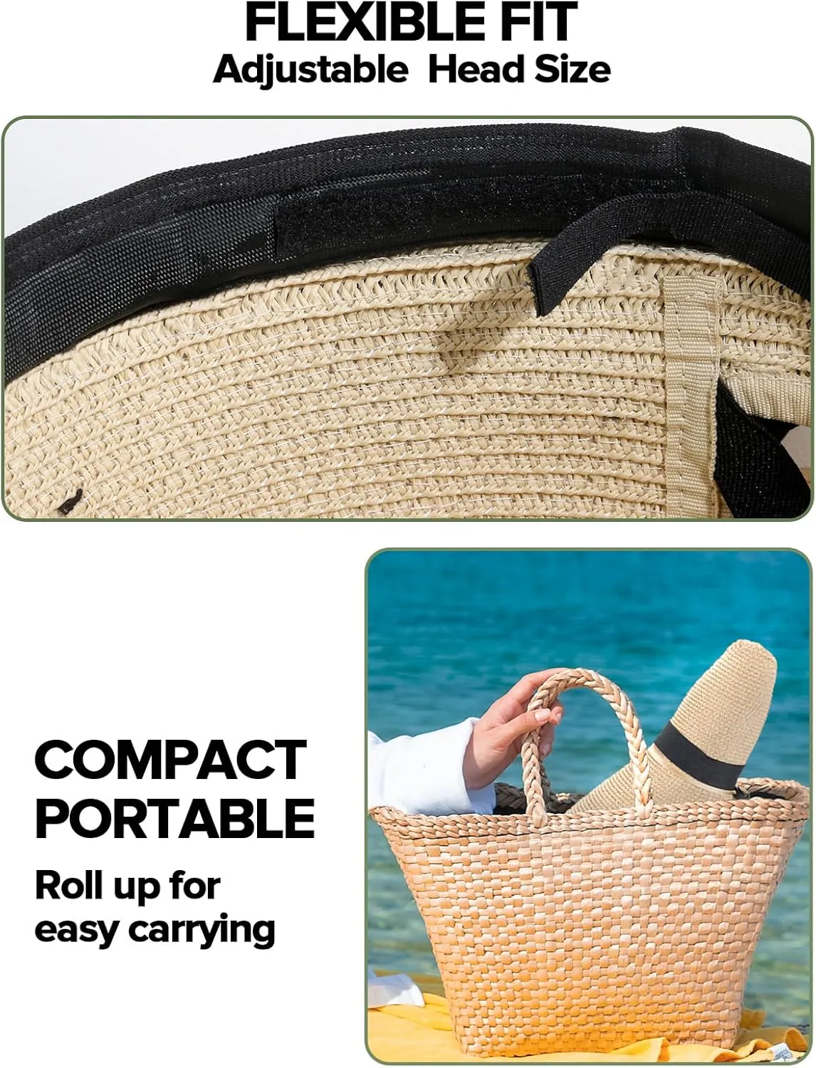 Sun Hats for Women with Ponytail Hole, Wide Brim Beach Hats for Women, Floppy Straw Hat Foldable, Packable Summer Hats Women