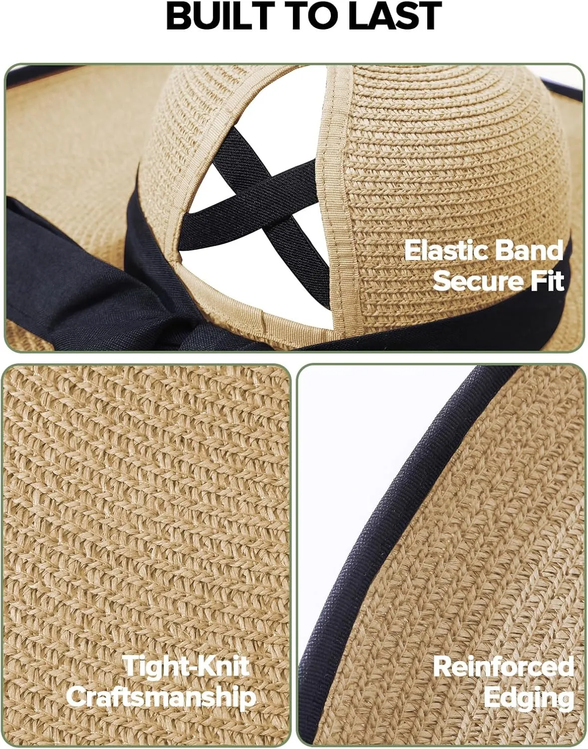 Sun Hats for Women with Ponytail Hole, Wide Brim Beach Hats for Women, Floppy Straw Hat Foldable, Packable Summer Hats Women