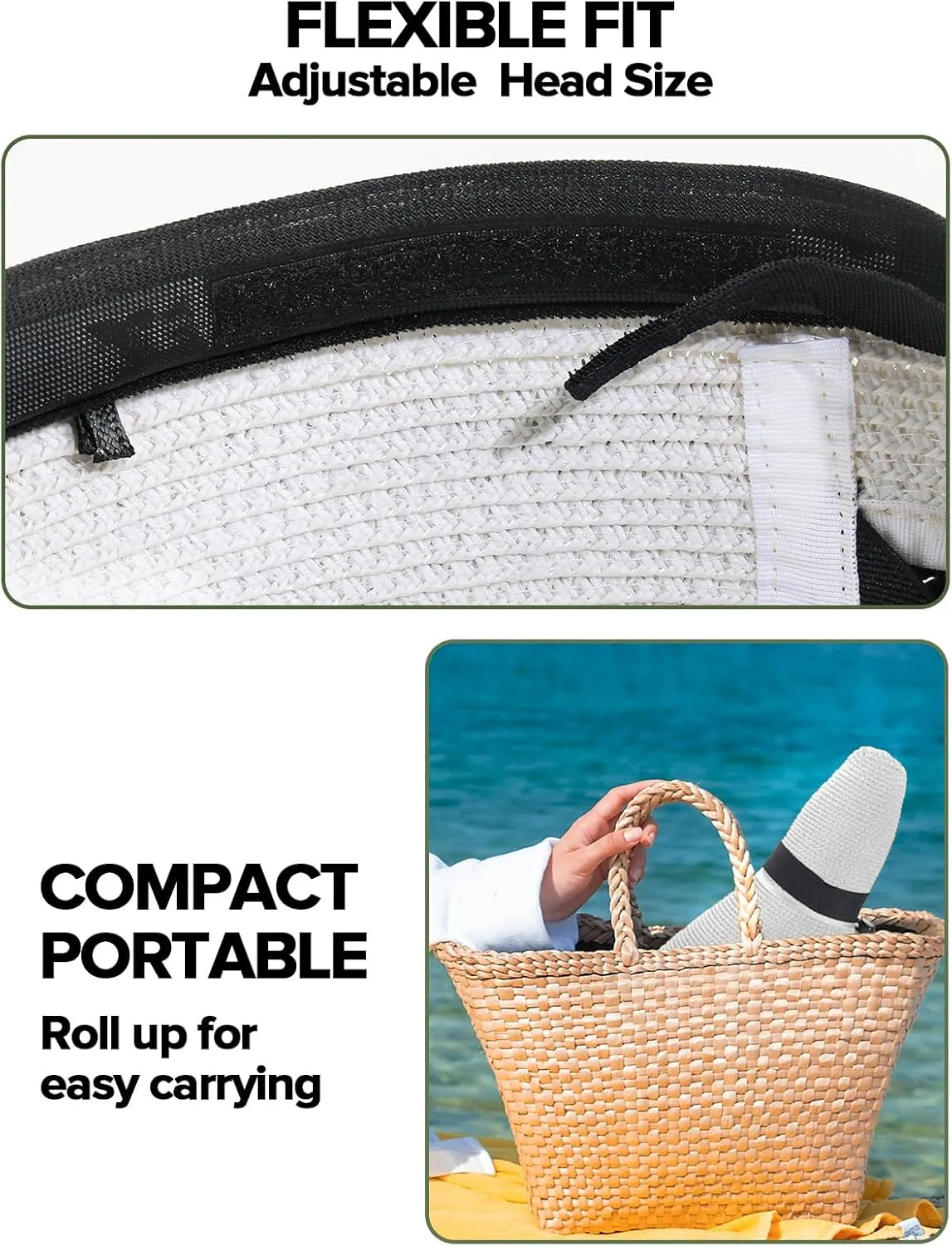 Sun Hats for Women with Ponytail Hole, Wide Brim Beach Hats for Women, Floppy Straw Hat Foldable, Packable Summer Hats Women