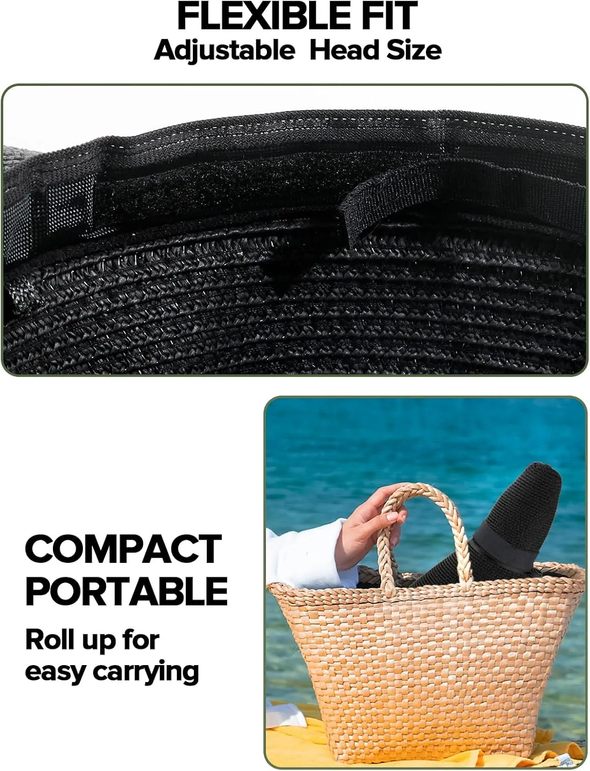 Sun Hats for Women with Ponytail Hole, Wide Brim Beach Hats for Women, Floppy Straw Hat Foldable, Packable Summer Hats Women