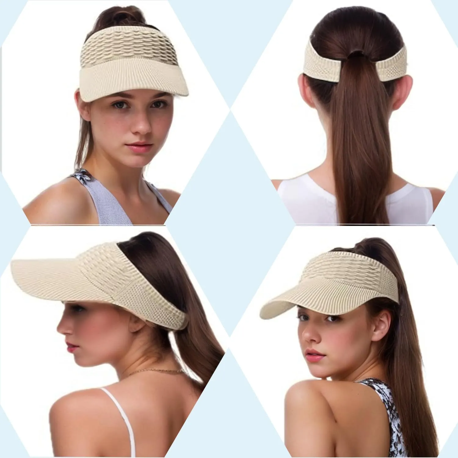 Sun Visor Hats, Wide Brim Sun Hats with UV Protection, Knitted Running Visors for Women - Ponytail Friendly, Quick Drying