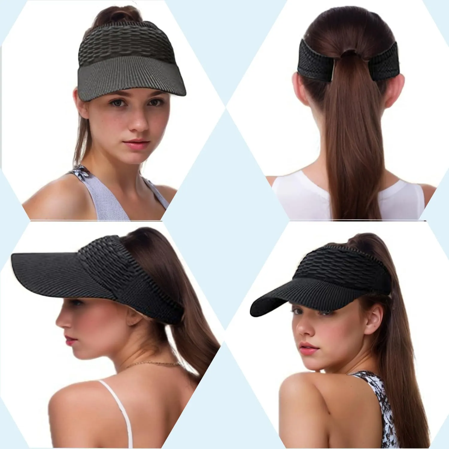 Sun Visor Hats, Wide Brim Sun Hats with UV Protection, Knitted Running Visors for Women - Ponytail Friendly, Quick Drying