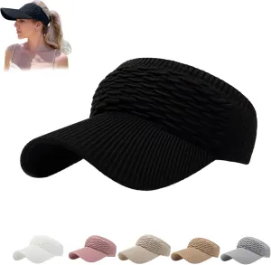 Sun Visor Hats, Wide Brim Sun Hats with UV Protection, Knitted Running Visors for Women - Ponytail Friendly, Quick Drying