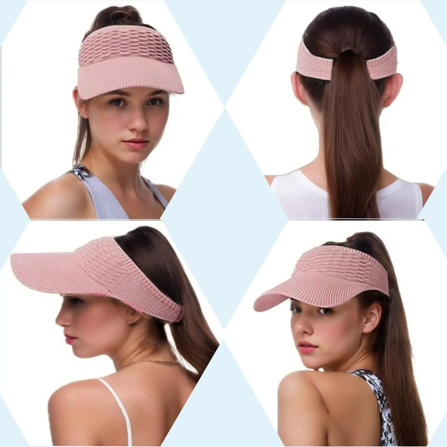 Sun Visor Hats, Wide Brim Sun Hats with UV Protection, Knitted Running Visors for Women - Ponytail Friendly, Quick Drying