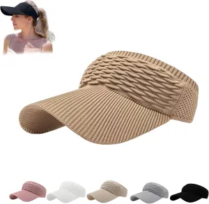 Sun Visor Hats, Wide Brim Sun Hats with UV Protection, Knitted Running Visors for Women - Ponytail Friendly, Quick Drying
