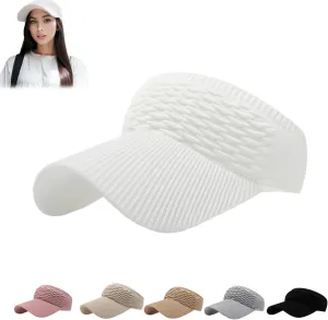 Sun Visor Hats, Wide Brim Sun Hats with UV Protection, Knitted Running Visors for Women - Ponytail Friendly, Quick Drying