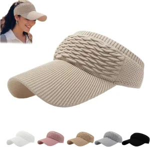 Sun Visor Hats, Wide Brim Sun Hats with UV Protection, Knitted Running Visors for Women - Ponytail Friendly, Quick Drying