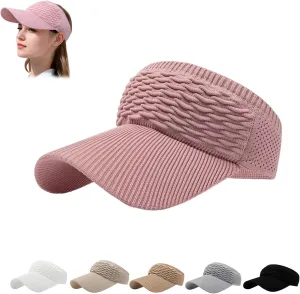 Sun Visor Hats, Wide Brim Sun Hats with UV Protection, Knitted Running Visors for Women - Ponytail Friendly, Quick Drying
