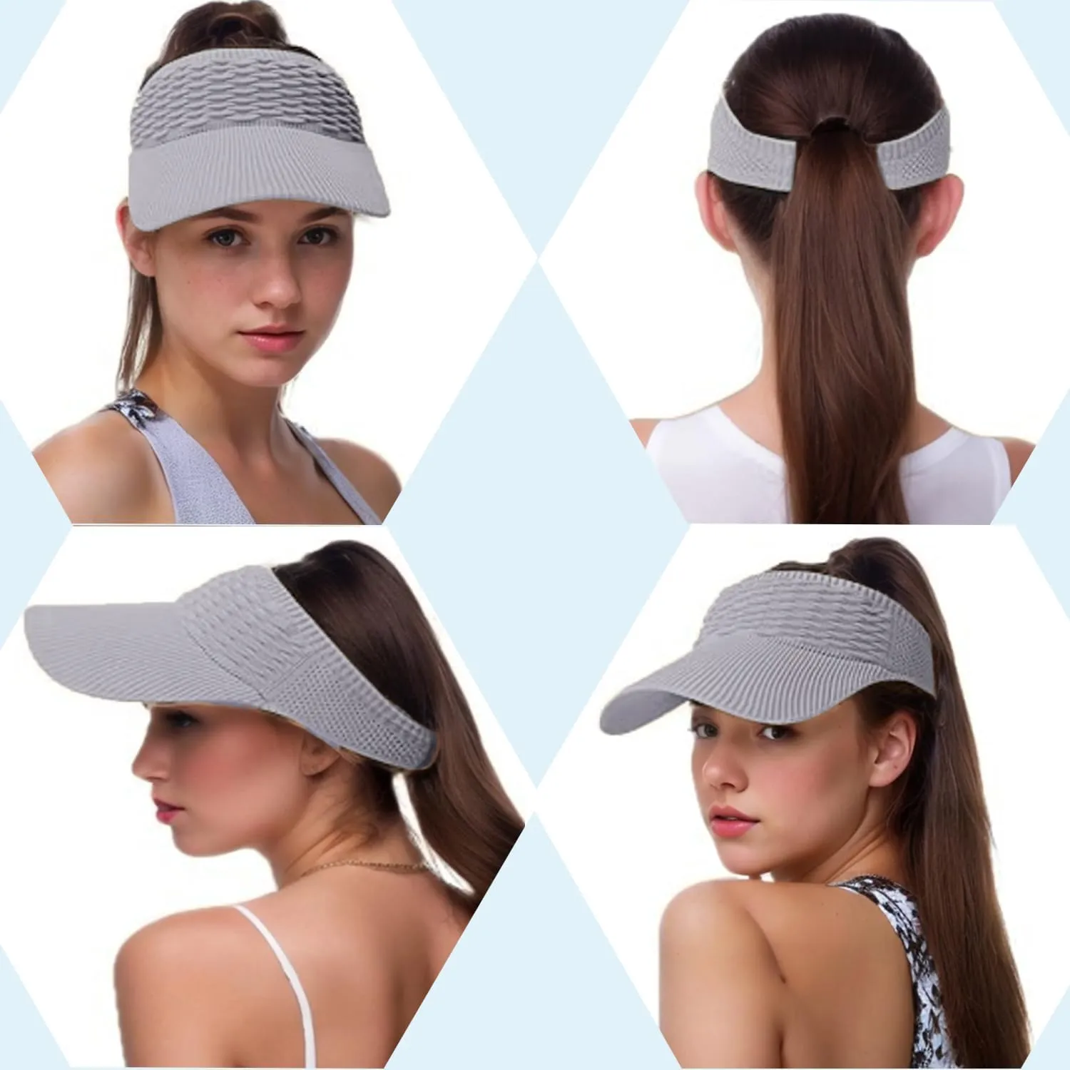 Sun Visor Hats, Wide Brim Sun Hats with UV Protection, Knitted Running Visors for Women - Ponytail Friendly, Quick Drying