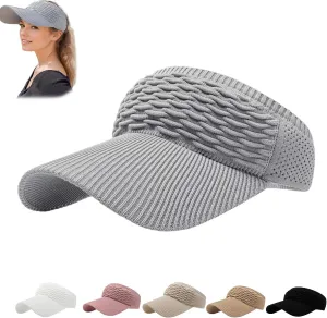 Sun Visor Hats, Wide Brim Sun Hats with UV Protection, Knitted Running Visors for Women - Ponytail Friendly, Quick Drying