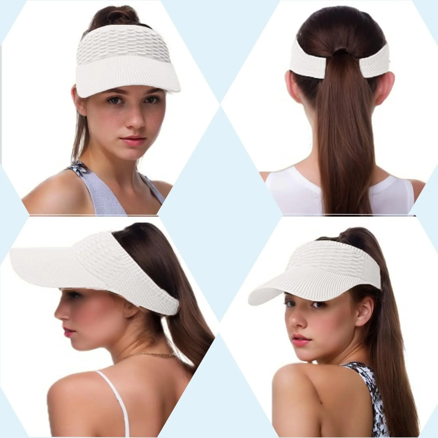 Sun Visor Hats, Wide Brim Sun Hats with UV Protection, Knitted Running Visors for Women - Ponytail Friendly, Quick Drying