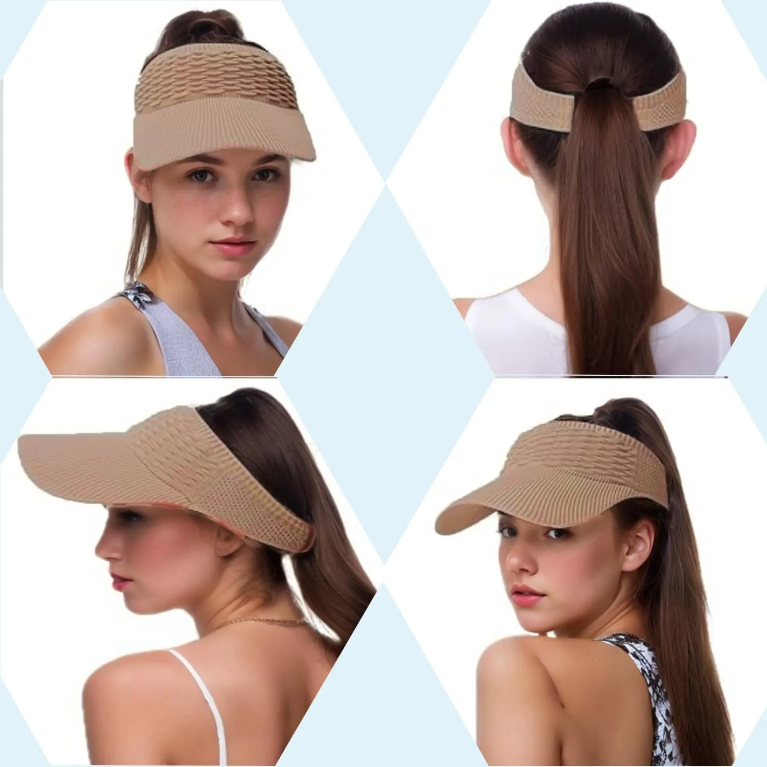 Sun Visor Hats, Wide Brim Sun Hats with UV Protection, Knitted Running Visors for Women - Ponytail Friendly, Quick Drying