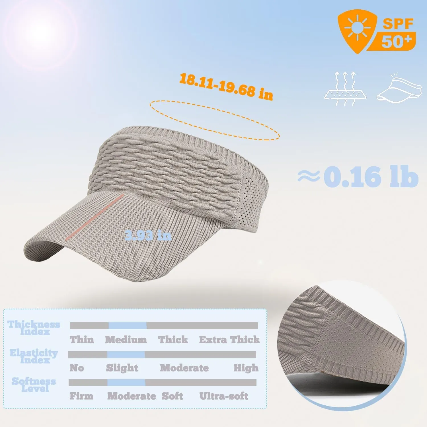 Sun Visor Hats, Wide Brim Sun Hats with UV Protection, Knitted Running Visors for Women - Ponytail Friendly, Quick Drying