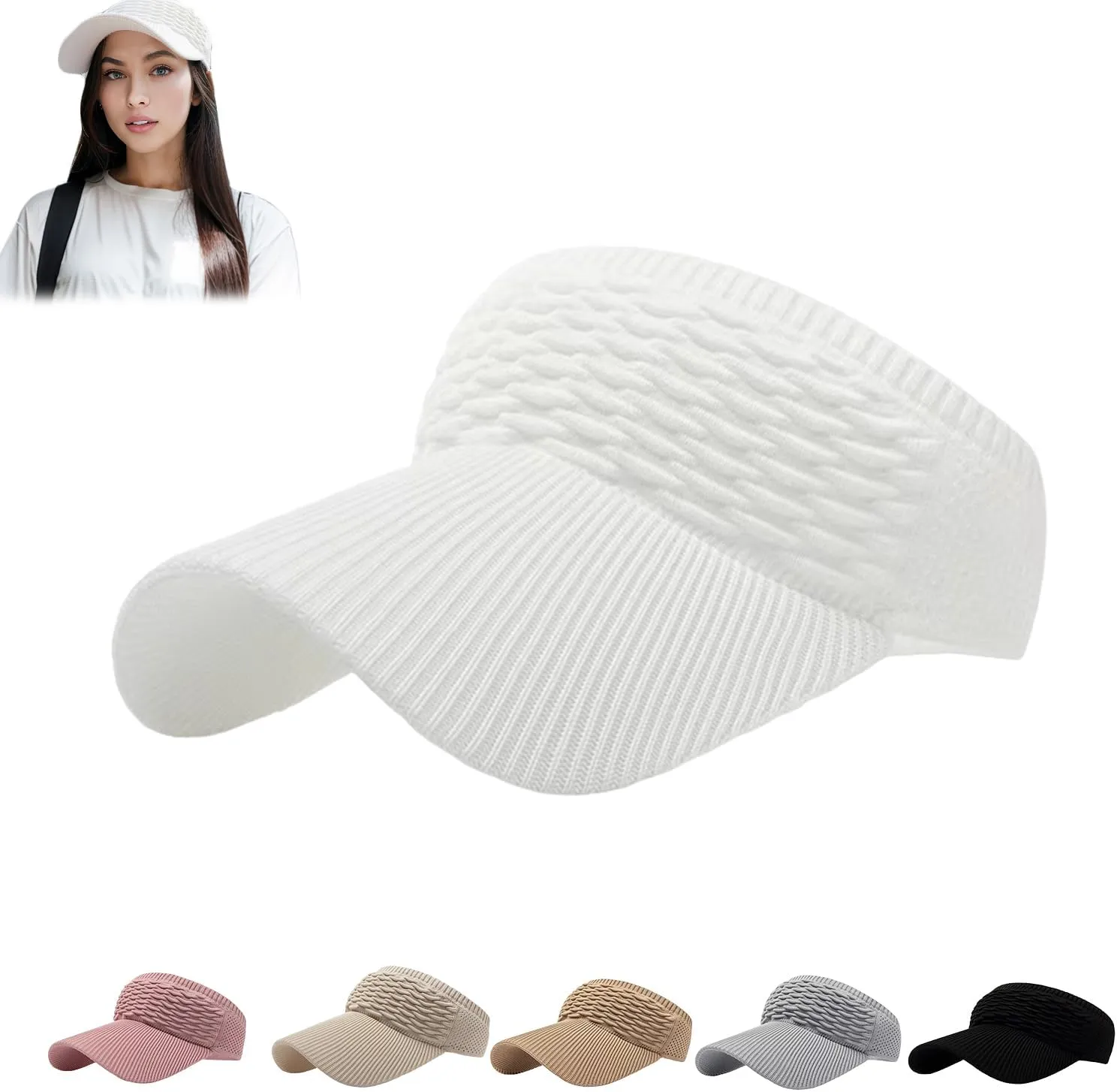 Sun Visor Hats, Wide Brim Sun Hats with UV Protection, Knitted Running Visors for Women - Ponytail Friendly, Quick Drying