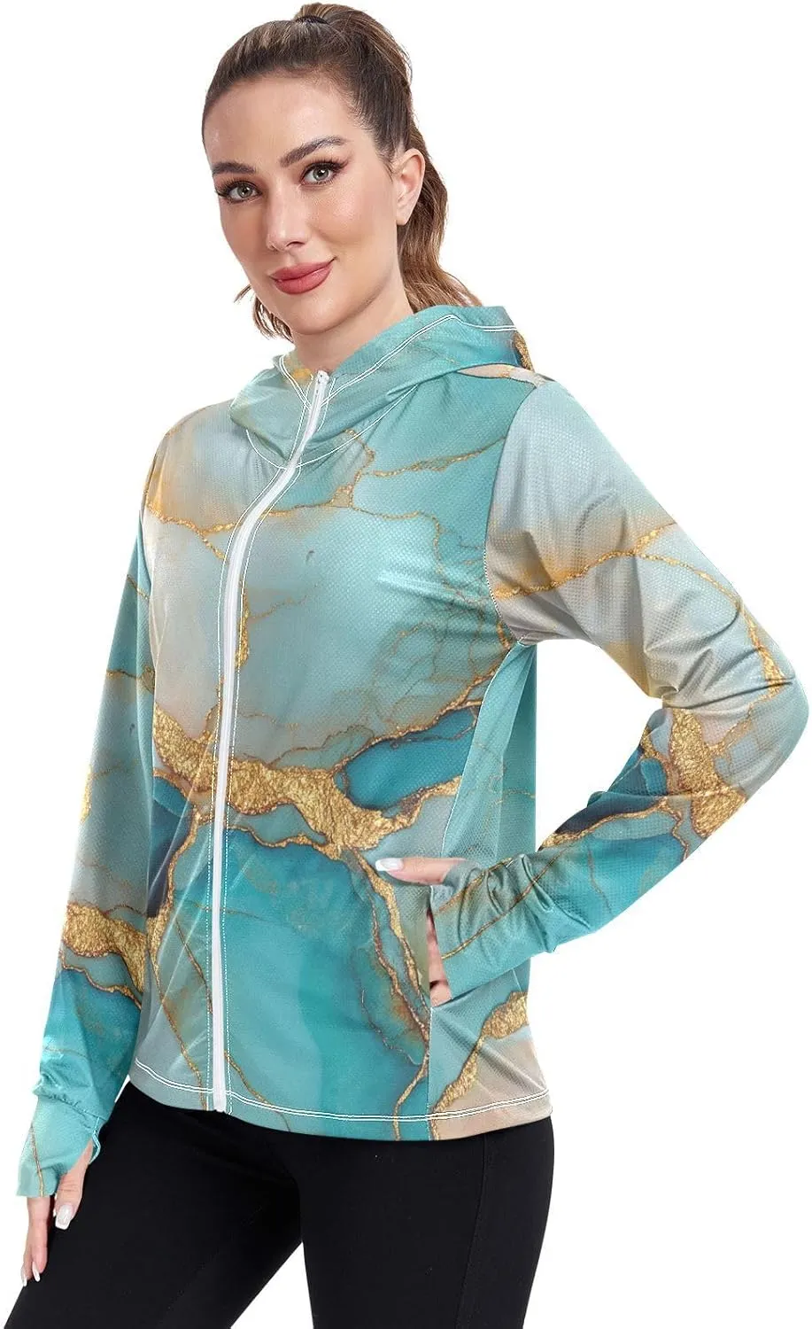 Sunscreen Hoodie Long Sleeve Running Shirts UPF 50  Protection Zip Up Jacket Hiking Outdoor