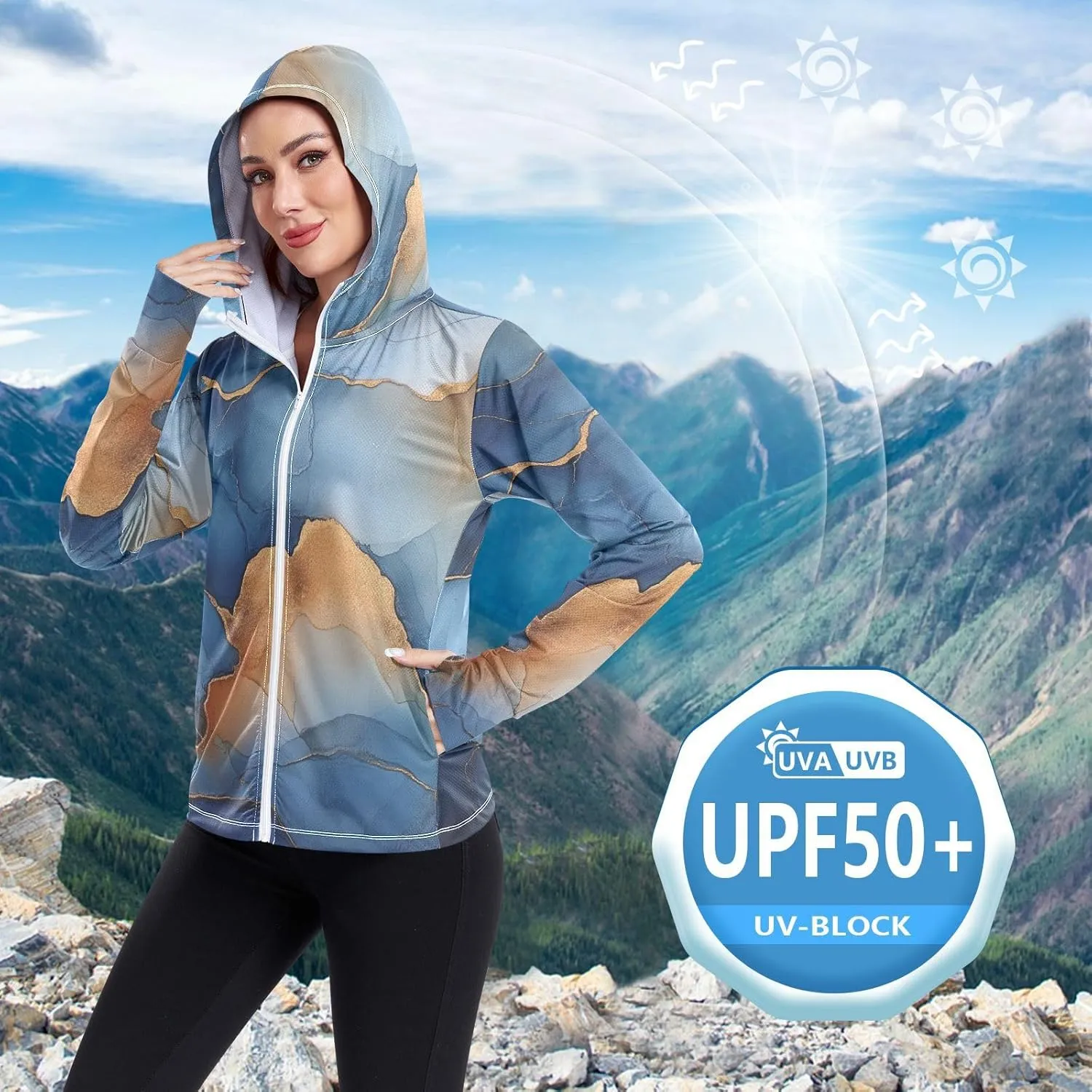 Sunscreen Hoodie Long Sleeve Running Shirts UPF 50  Protection Zip Up Jacket Hiking Outdoor