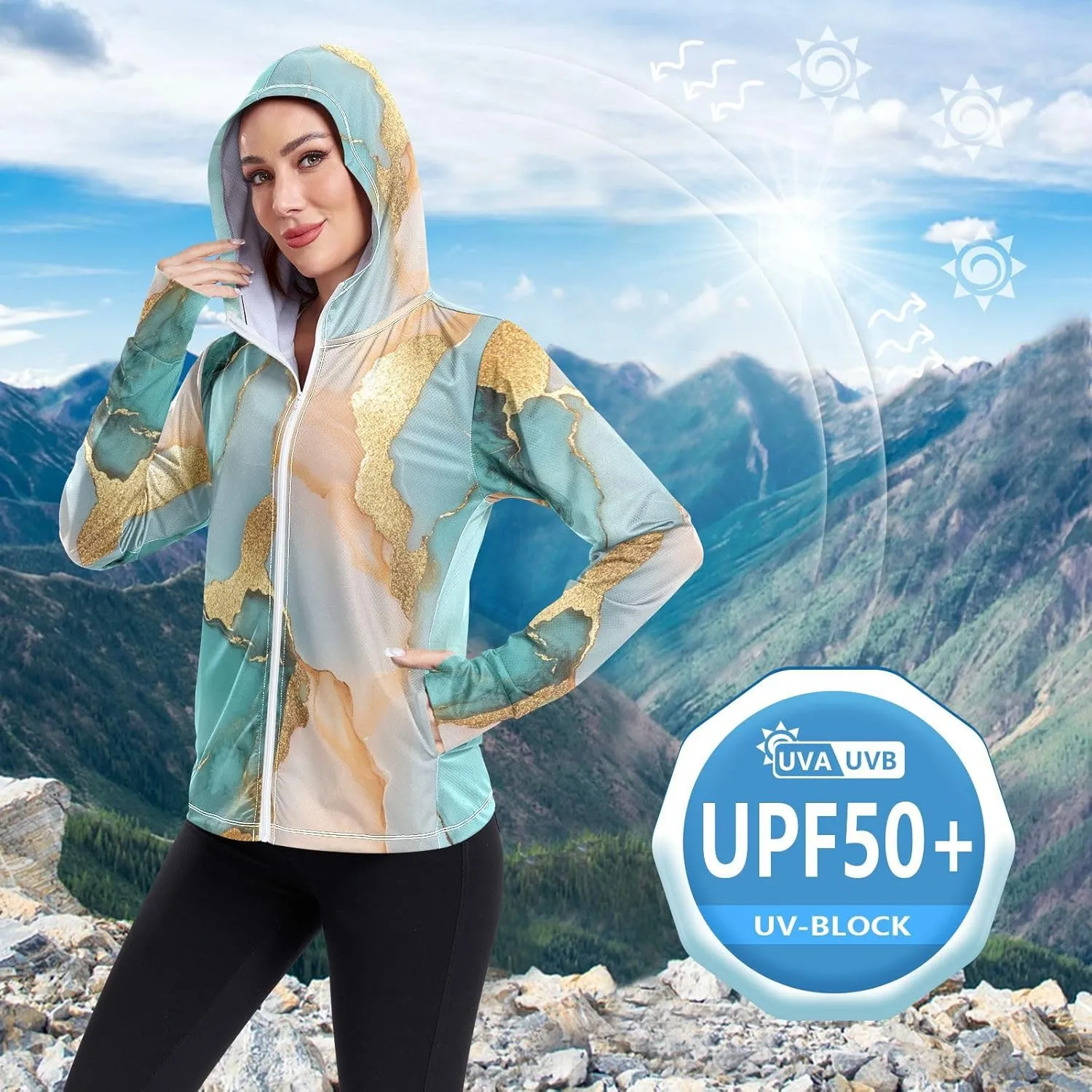 Sunscreen Hoodie Long Sleeve Running Shirts UPF 50  Protection Zip Up Jacket Hiking Outdoor