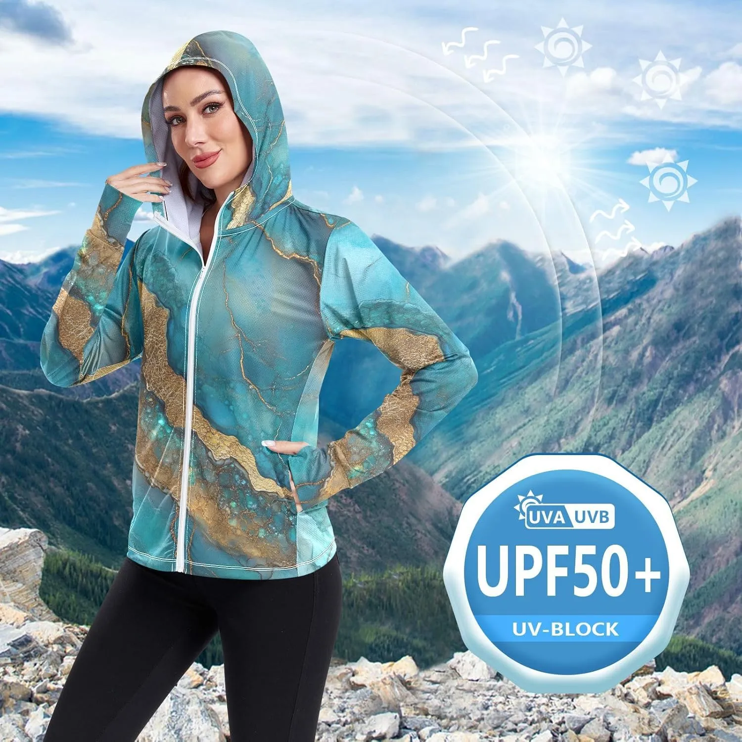 Sunscreen Hoodie Long Sleeve Running Shirts UPF 50  Protection Zip Up Jacket Hiking Outdoor