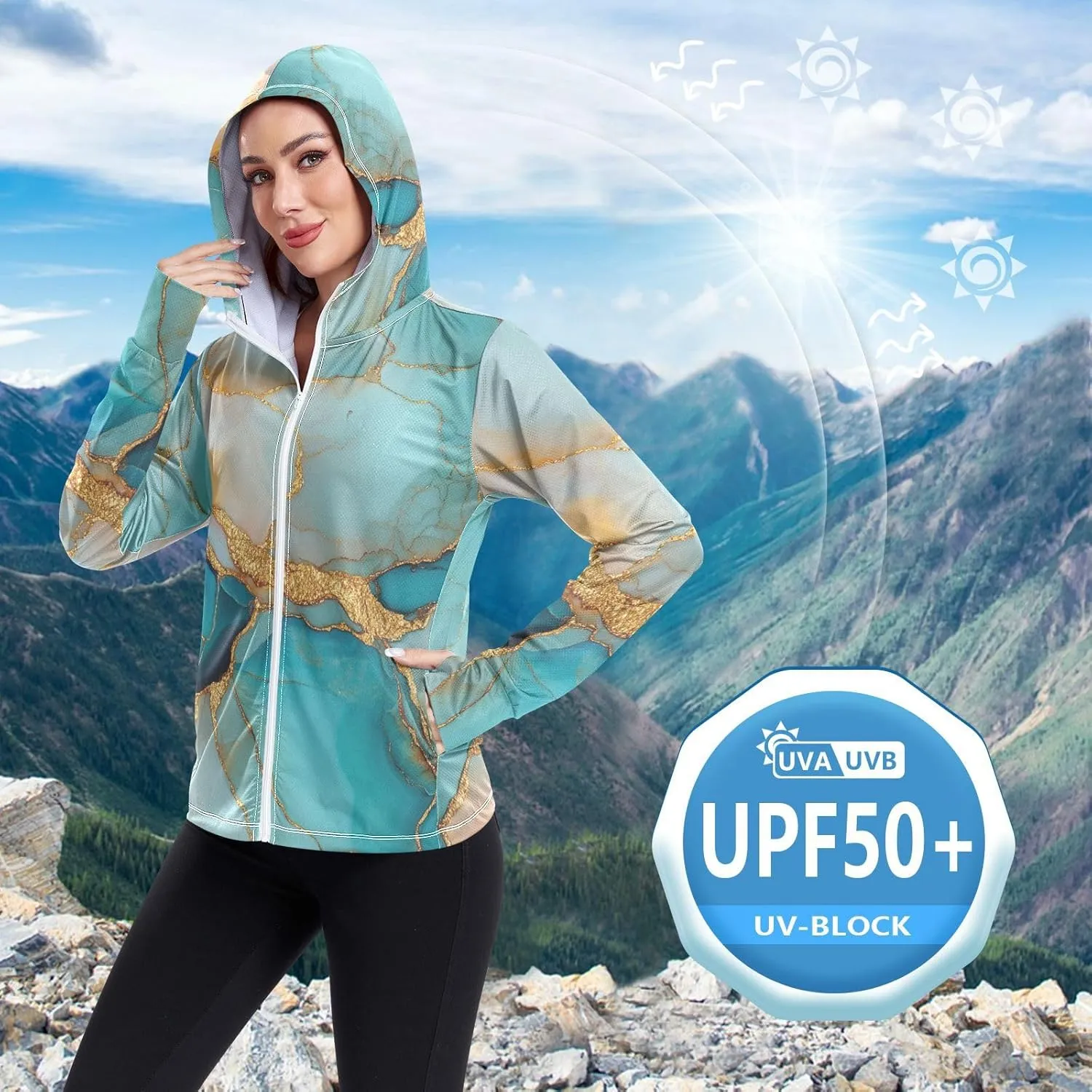 Sunscreen Hoodie Long Sleeve Running Shirts UPF 50  Protection Zip Up Jacket Hiking Outdoor