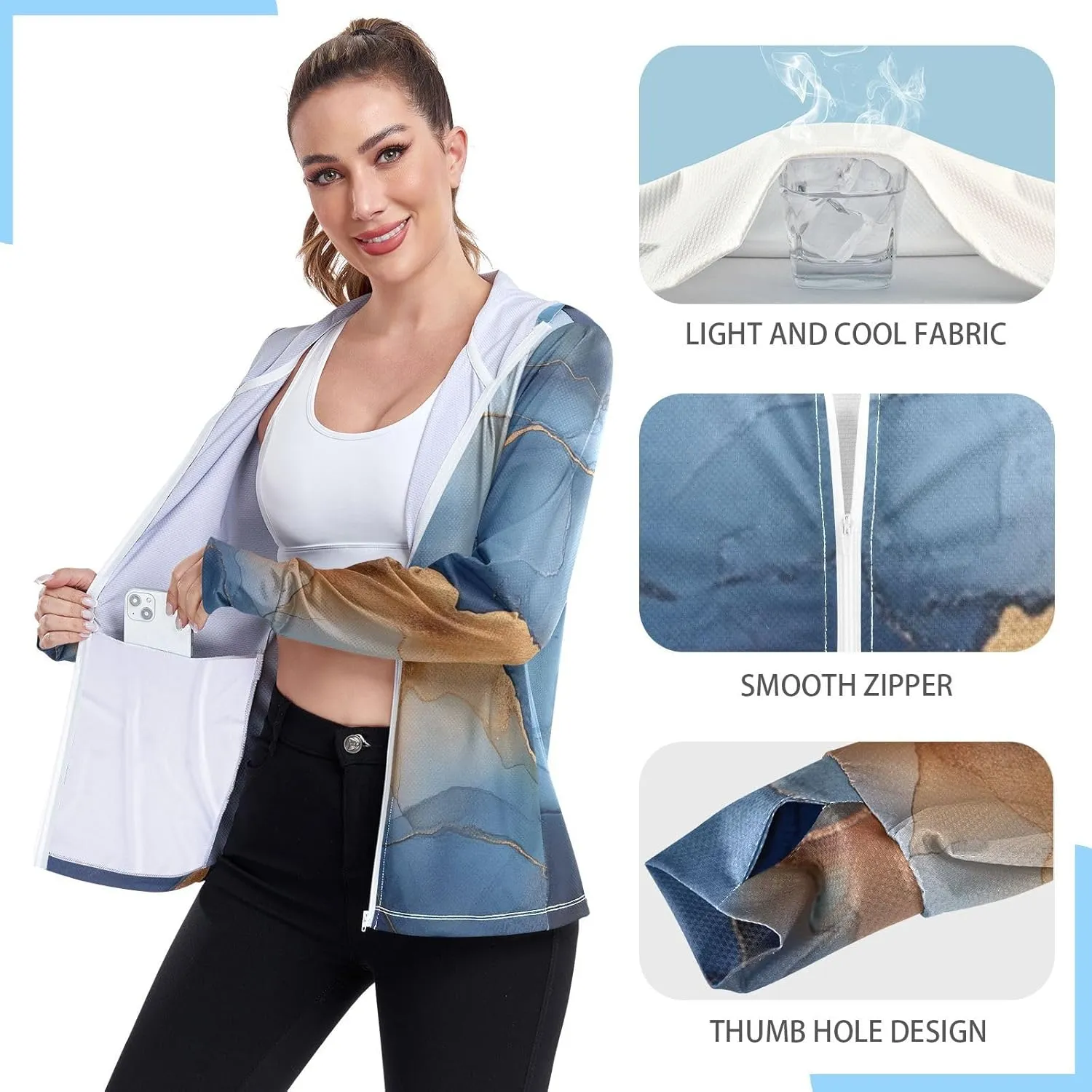 Sunscreen Hoodie Long Sleeve Running Shirts UPF 50  Protection Zip Up Jacket Hiking Outdoor