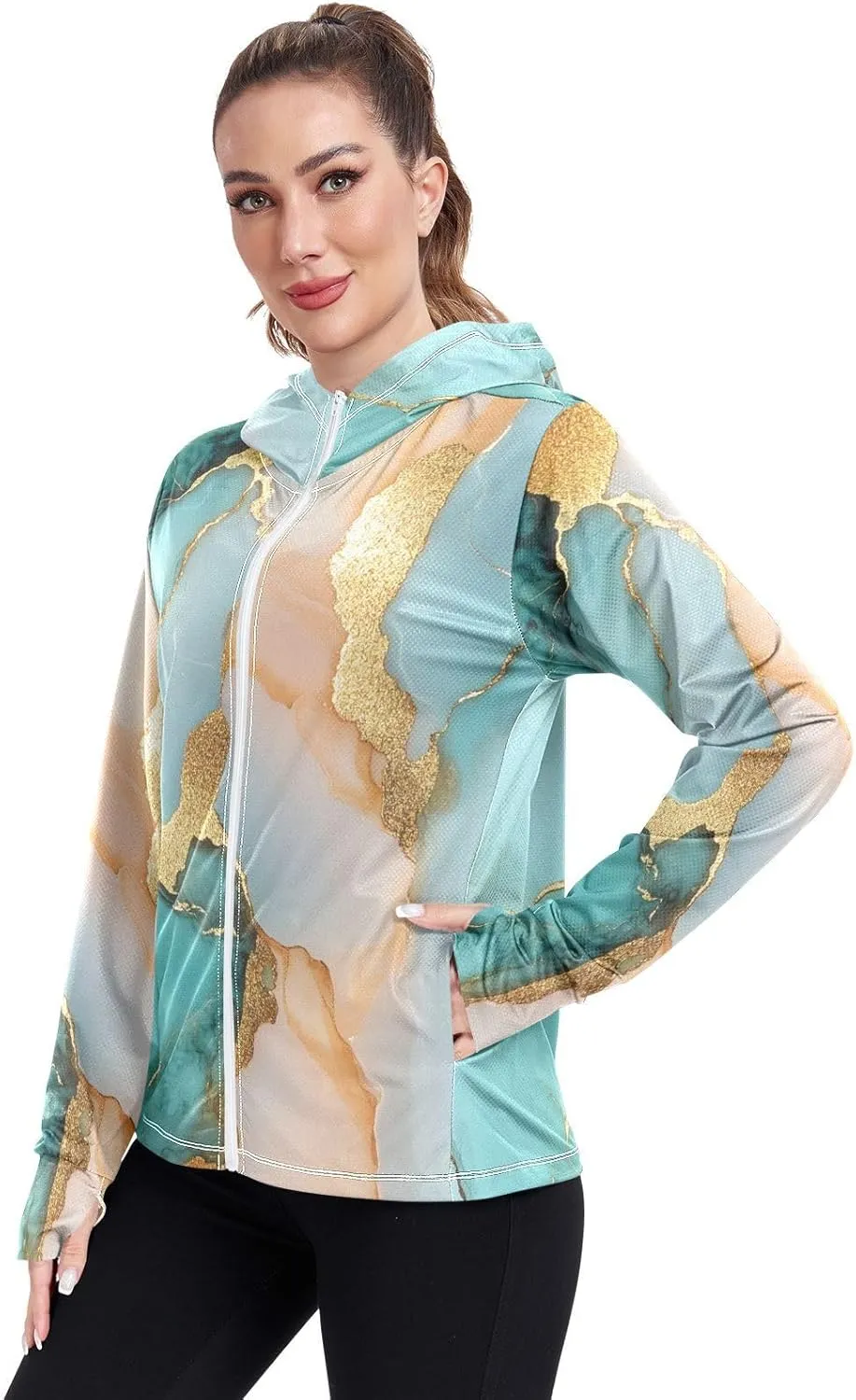 Sunscreen Hoodie Long Sleeve Running Shirts UPF 50  Protection Zip Up Jacket Hiking Outdoor