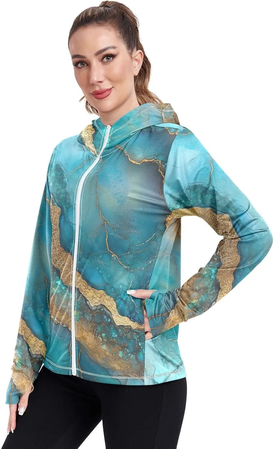 Sunscreen Hoodie Long Sleeve Running Shirts UPF 50  Protection Zip Up Jacket Hiking Outdoor