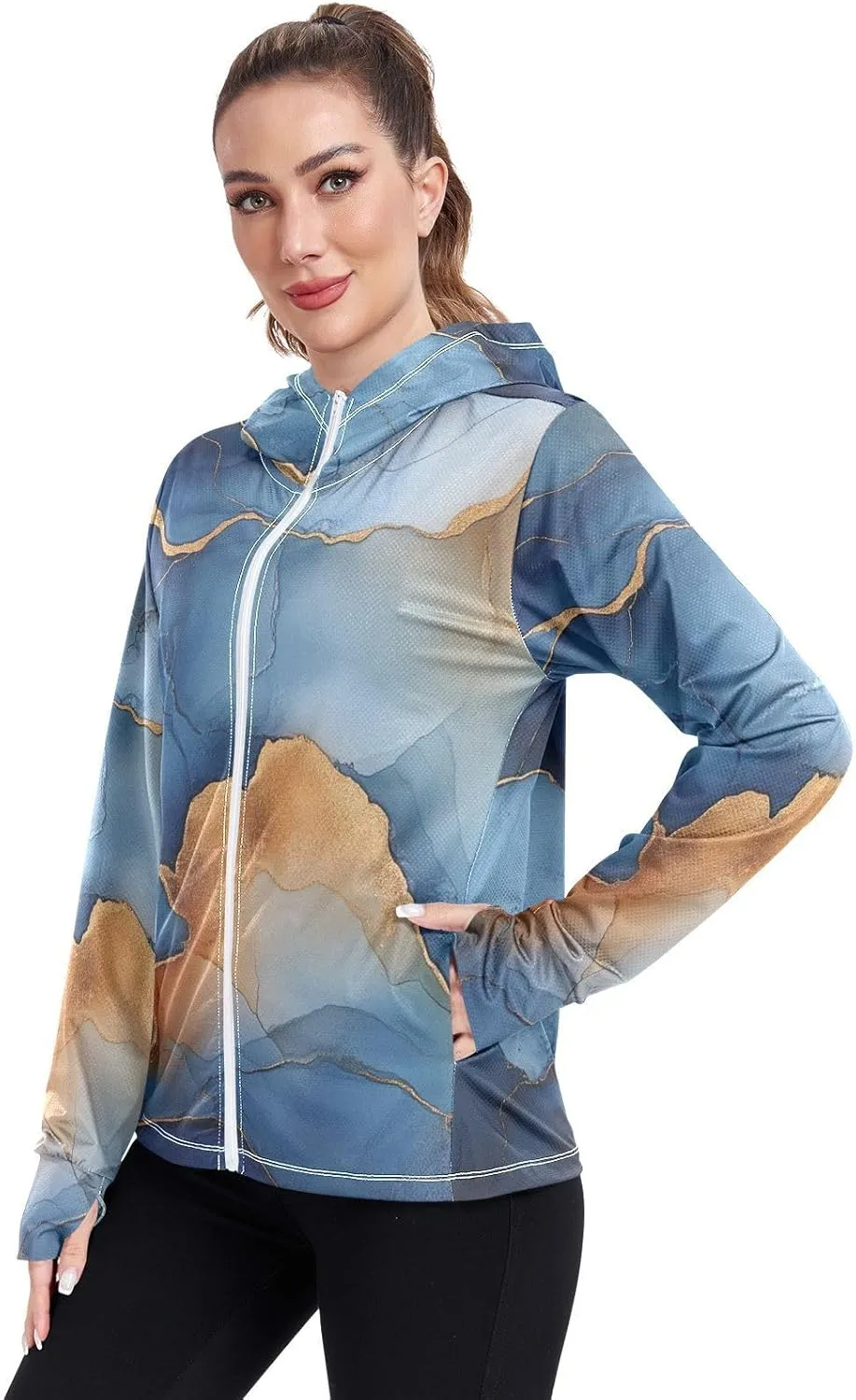 Sunscreen Hoodie Long Sleeve Running Shirts UPF 50  Protection Zip Up Jacket Hiking Outdoor