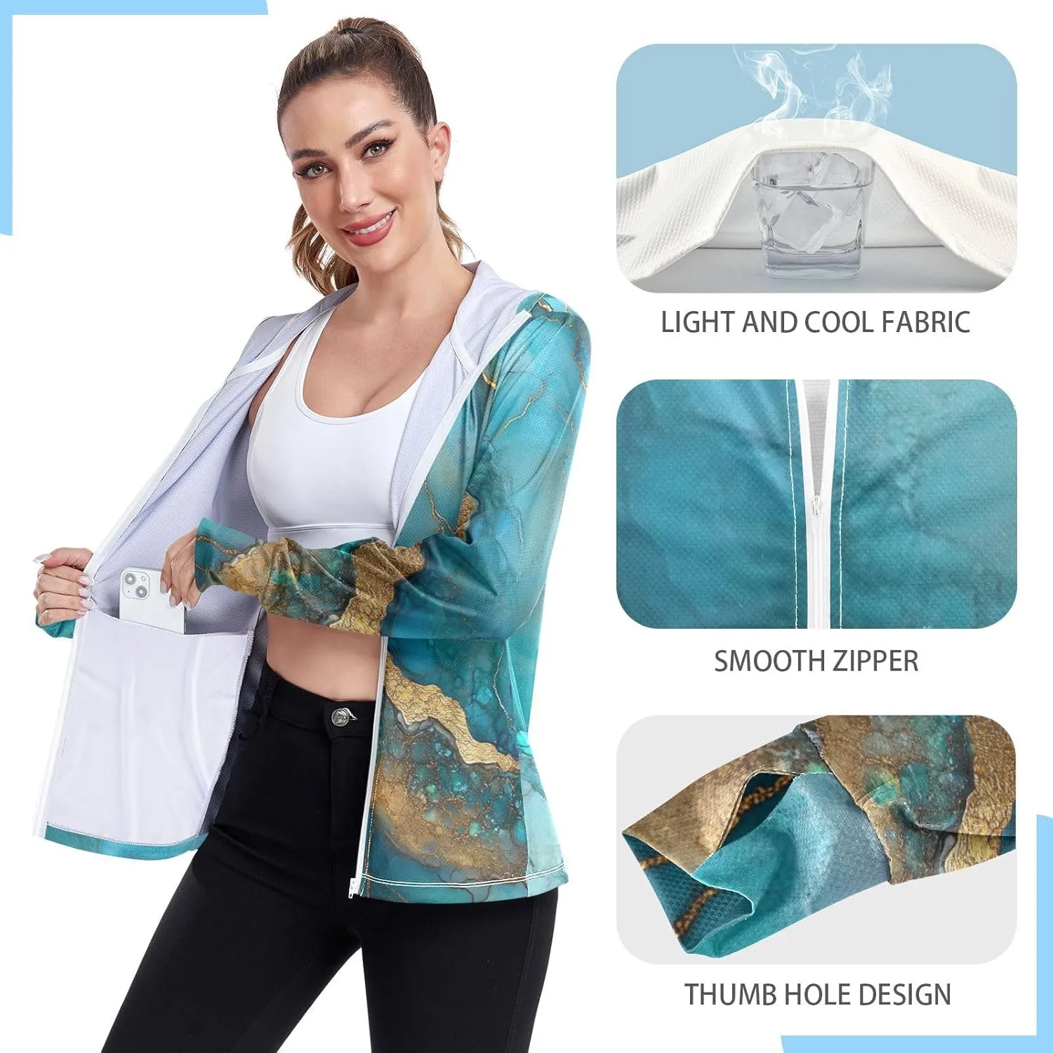 Sunscreen Hoodie Long Sleeve Running Shirts UPF 50  Protection Zip Up Jacket Hiking Outdoor
