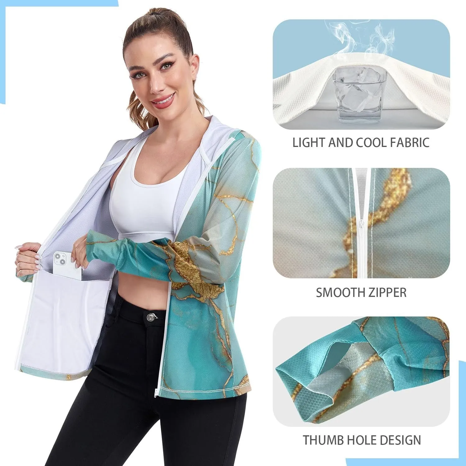 Sunscreen Hoodie Long Sleeve Running Shirts UPF 50  Protection Zip Up Jacket Hiking Outdoor