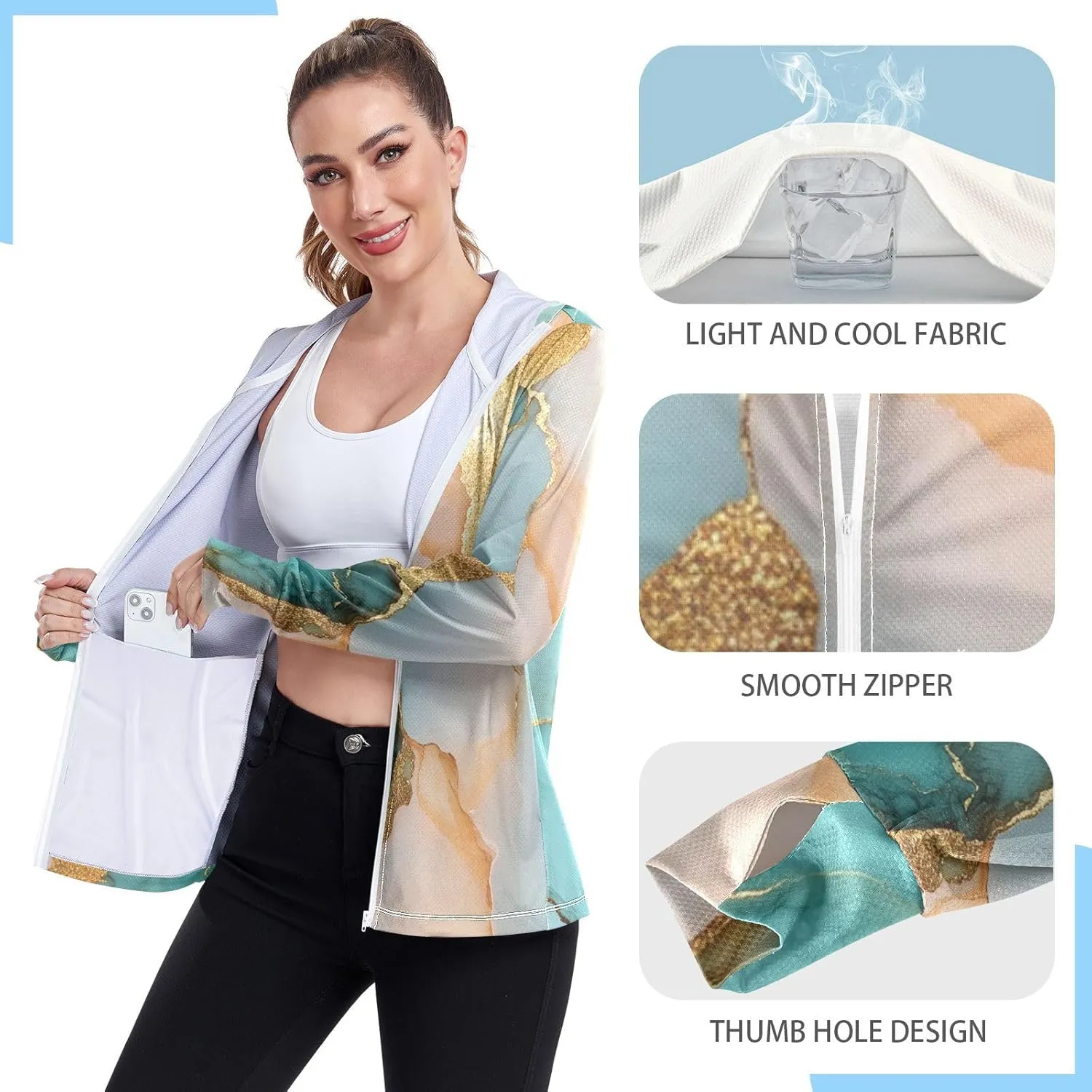 Sunscreen Hoodie Long Sleeve Running Shirts UPF 50  Protection Zip Up Jacket Hiking Outdoor
