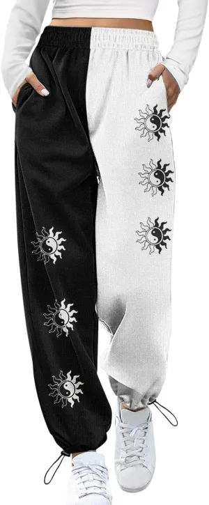 Sweatpants for Women High Waist Wide Leg Pants Color Block Joggers Pant Elastic Waist Baggy Trousers Lounge Joggers