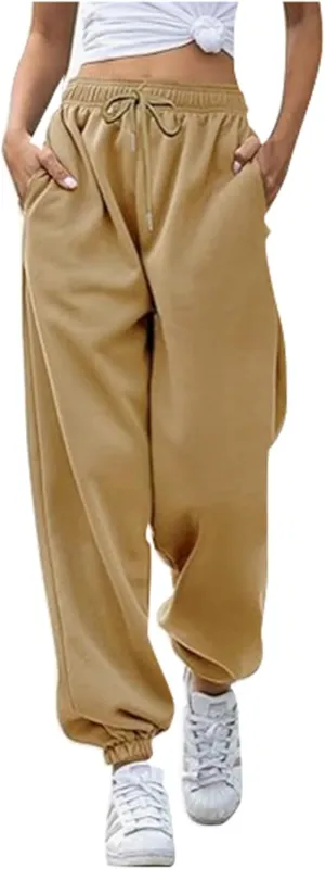 Sweatpants Woman Baggy Wide Leg High Waisted Drawstring Joggers Casual Fleece Lined Sweatpant Fall Winter Pants