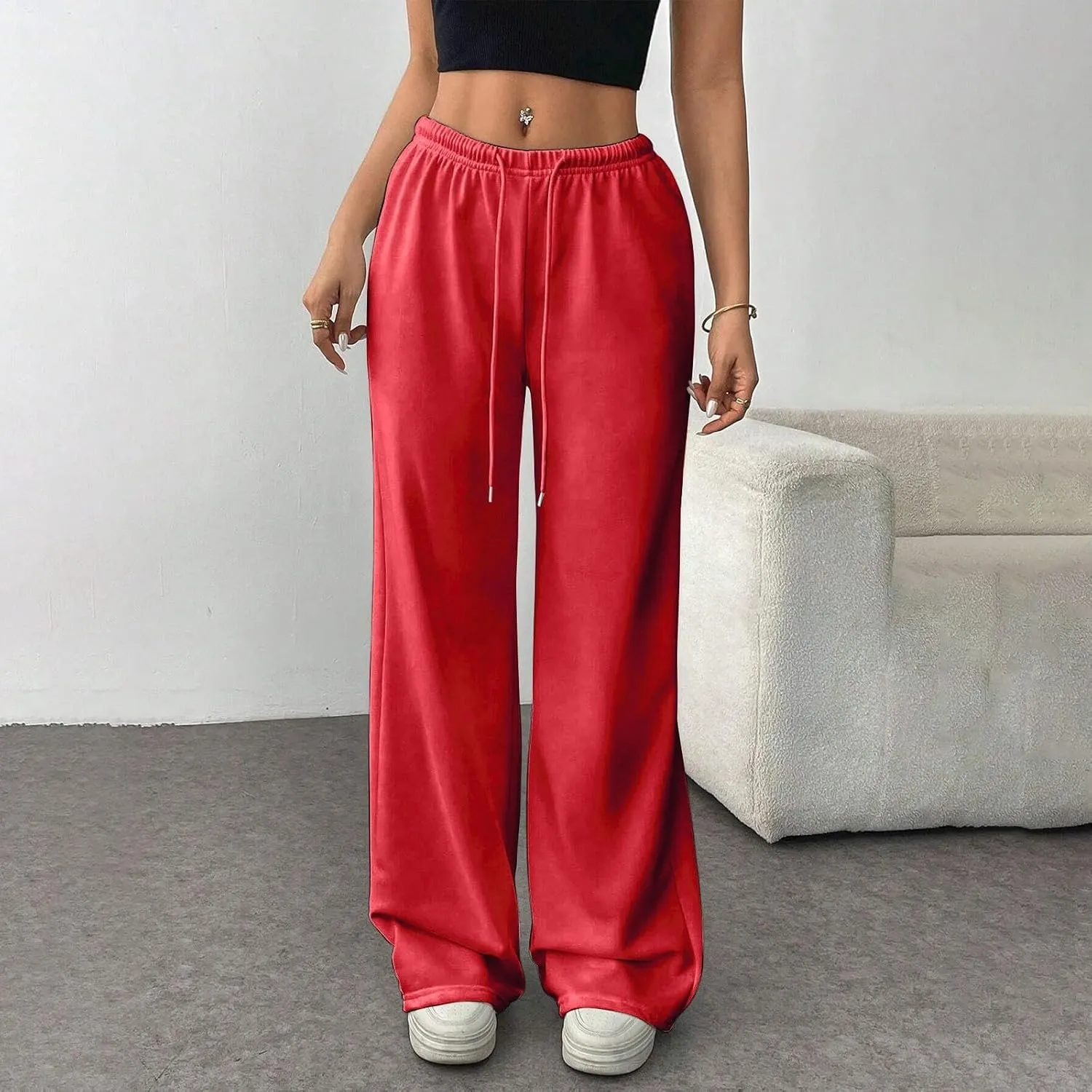 Sweatpants Women Baggy Drawstring High Waisted Wide Leg Pants Casual Winter Loose Comfy Fleece Joggers with Pockets