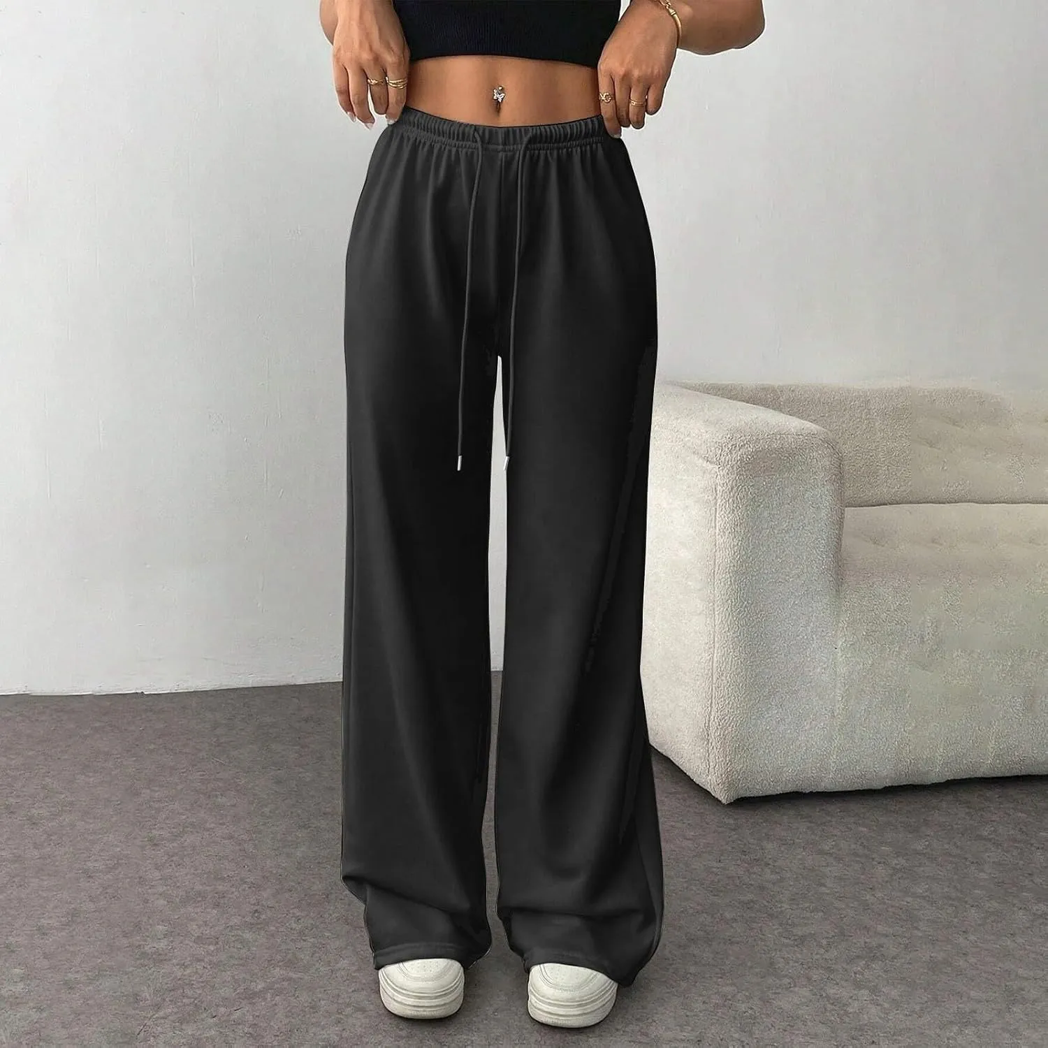 Sweatpants Women Baggy Drawstring High Waisted Wide Leg Pants Casual Winter Loose Comfy Fleece Joggers with Pockets