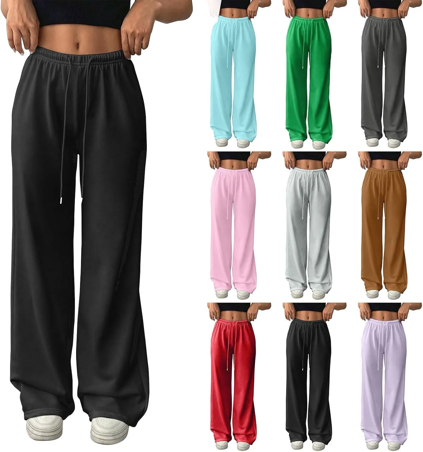 Sweatpants Women Baggy Drawstring High Waisted Wide Leg Pants Casual Winter Loose Comfy Fleece Joggers with Pockets
