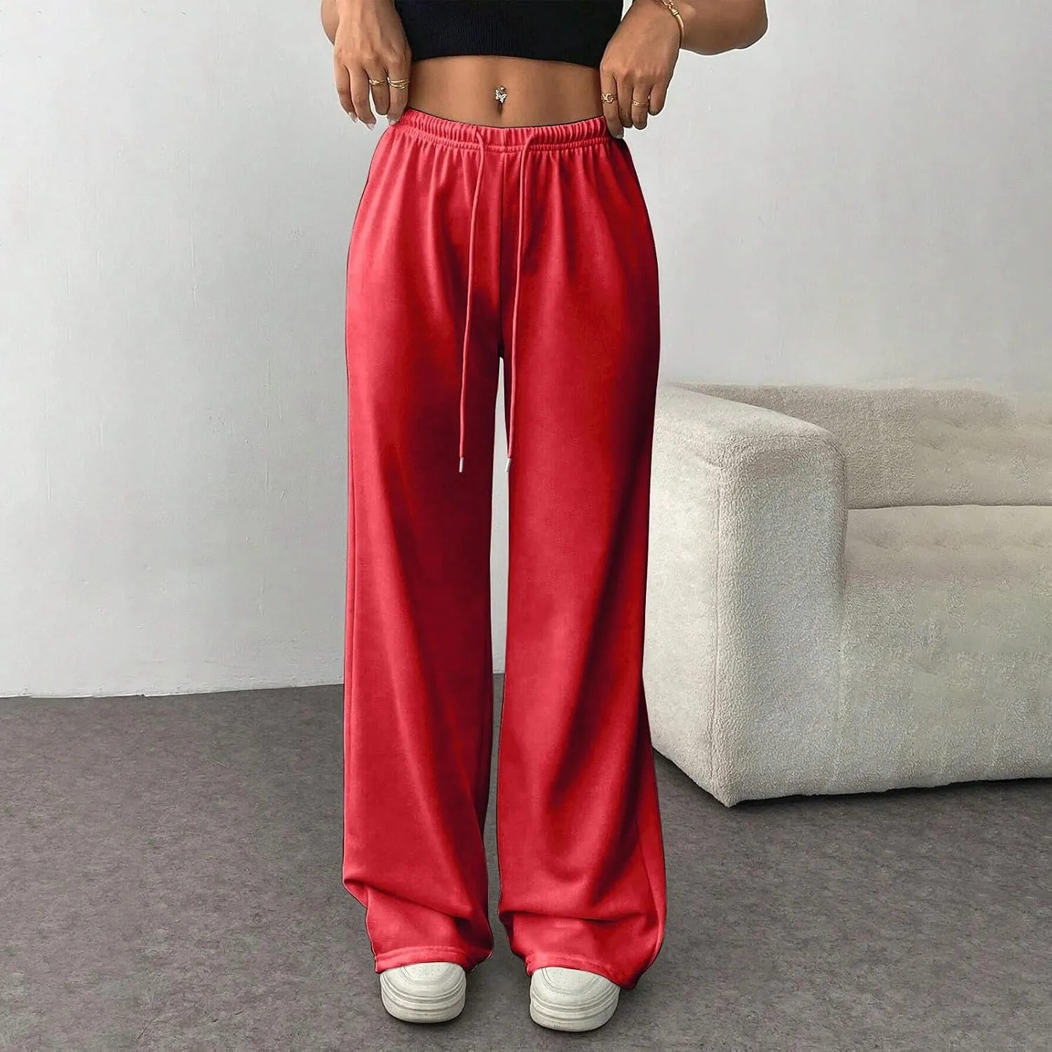 Sweatpants Women Baggy Drawstring High Waisted Wide Leg Pants Casual Winter Loose Comfy Fleece Joggers with Pockets