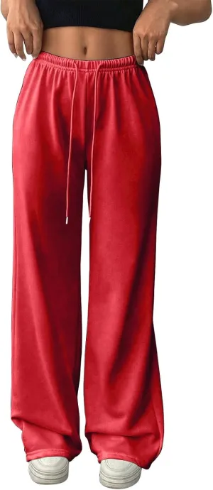 Sweatpants Women Baggy Drawstring High Waisted Wide Leg Pants Casual Winter Loose Comfy Fleece Joggers with Pockets