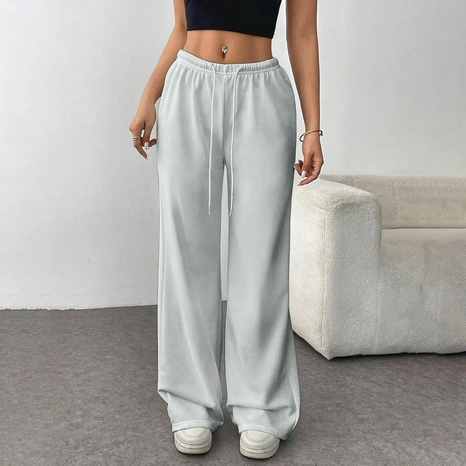 Sweatpants Women Baggy Drawstring High Waisted Wide Leg Pants Casual Winter Loose Comfy Fleece Joggers with Pockets