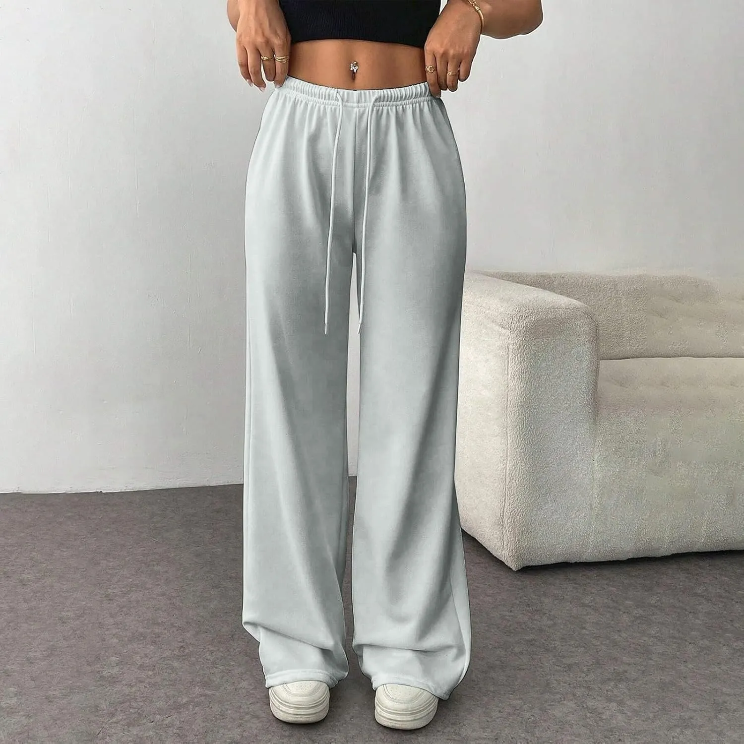 Sweatpants Women Baggy Drawstring High Waisted Wide Leg Pants Casual Winter Loose Comfy Fleece Joggers with Pockets