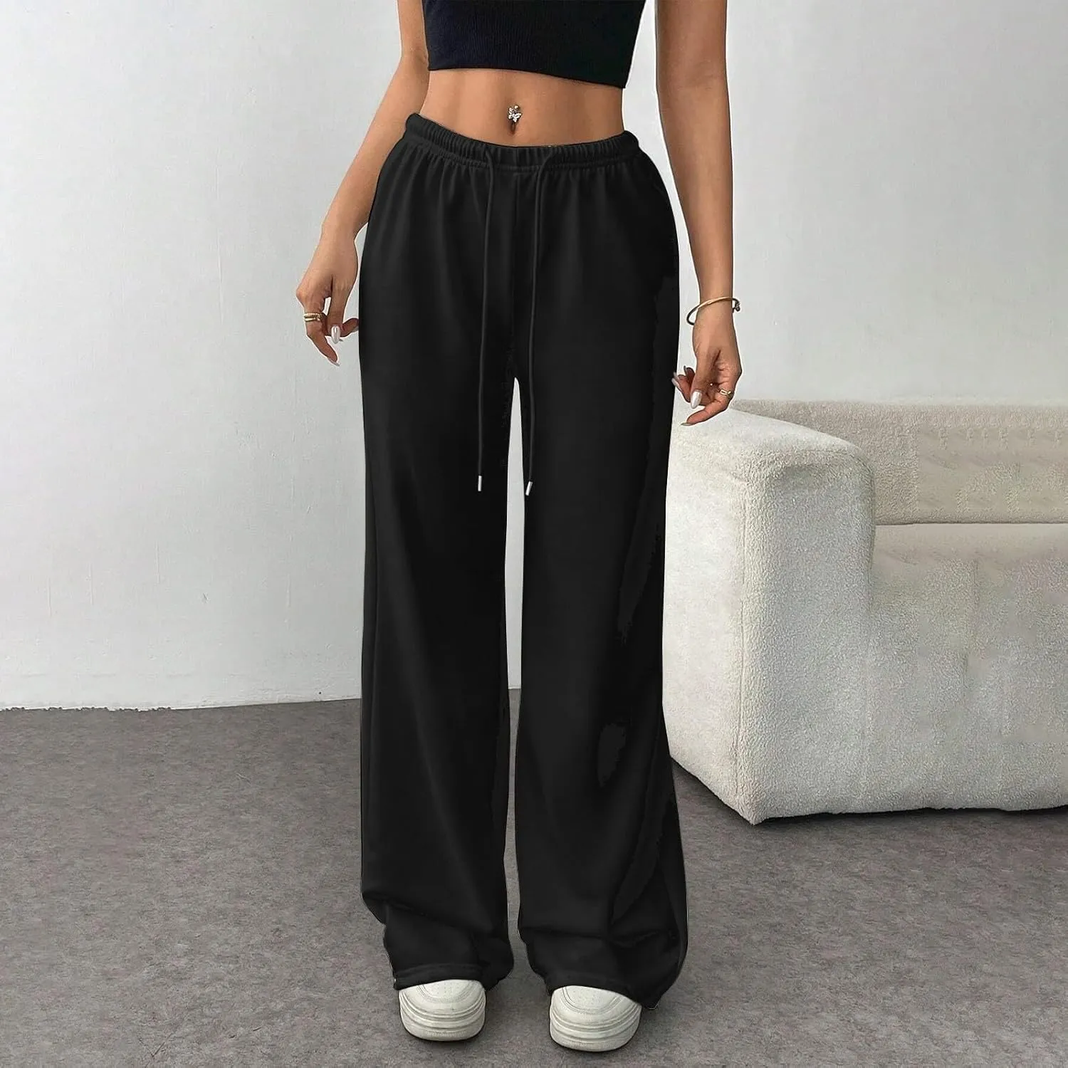 Sweatpants Women Baggy Drawstring High Waisted Wide Leg Pants Casual Winter Loose Comfy Fleece Joggers with Pockets