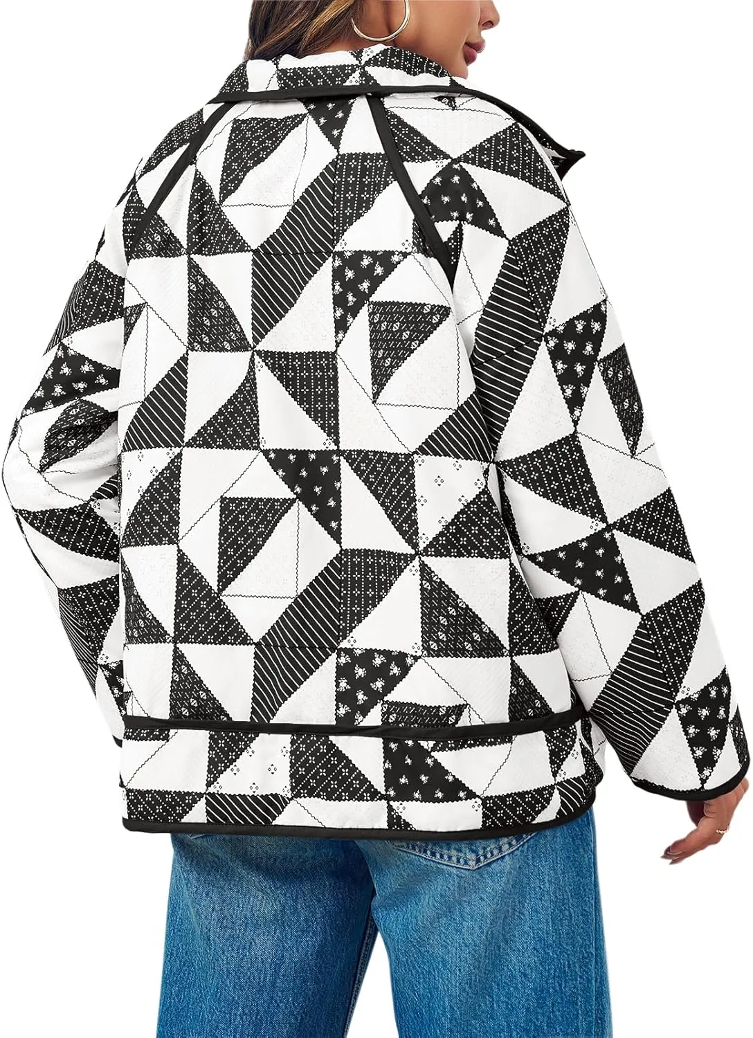 Tankaneo Womens Quilted Puffer Jacket Patchwork Lightweight Padded Puffy Down Coat Outerwear