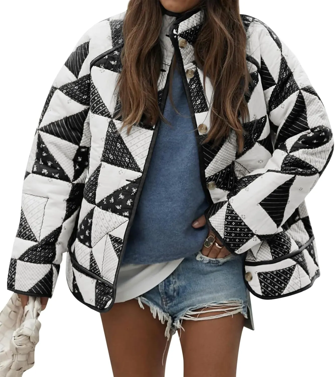 Tankaneo Womens Quilted Puffer Jacket Patchwork Lightweight Padded Puffy Down Coat Outerwear