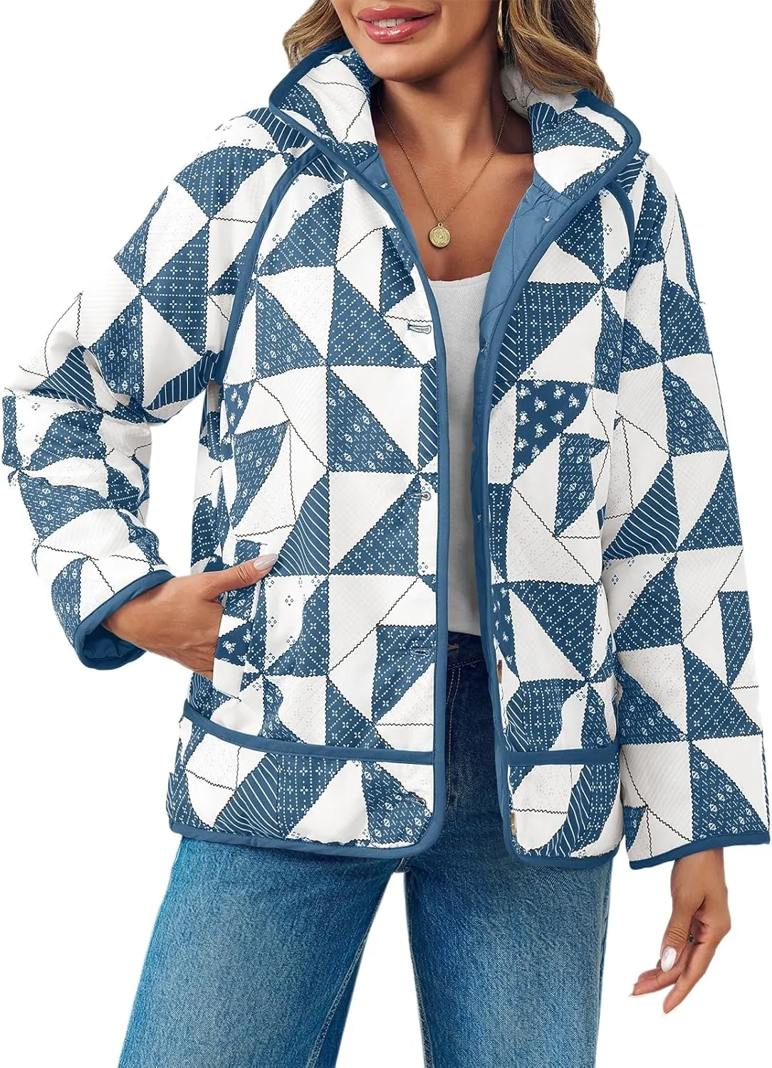 Tankaneo Womens Quilted Puffer Jacket Patchwork Lightweight Padded Puffy Down Coat Outerwear