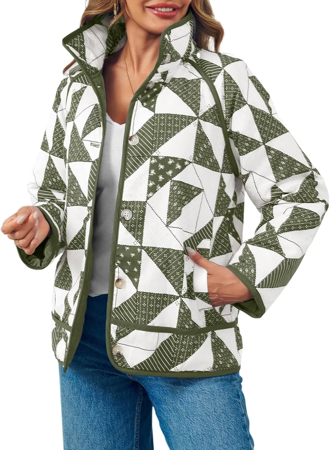 Tankaneo Womens Quilted Puffer Jacket Patchwork Lightweight Padded Puffy Down Coat Outerwear