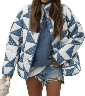 Tankaneo Womens Quilted Puffer Jacket Patchwork Lightweight Padded Puffy Down Coat Outerwear
