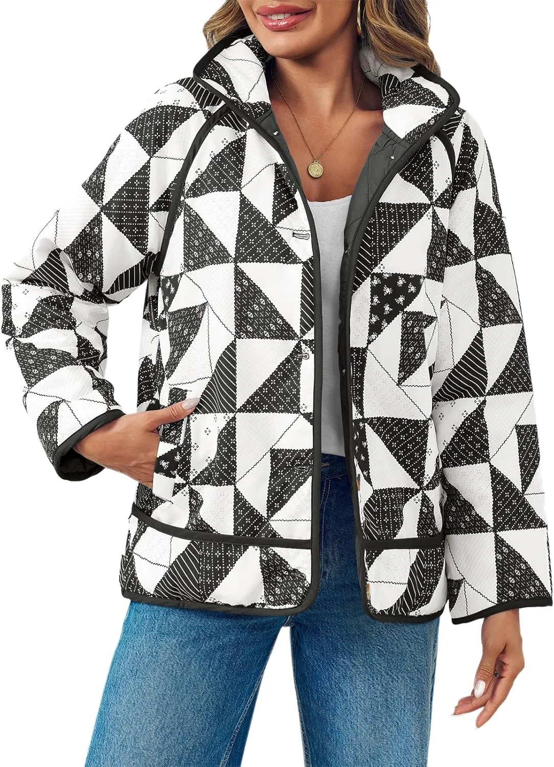 Tankaneo Womens Quilted Puffer Jacket Patchwork Lightweight Padded Puffy Down Coat Outerwear